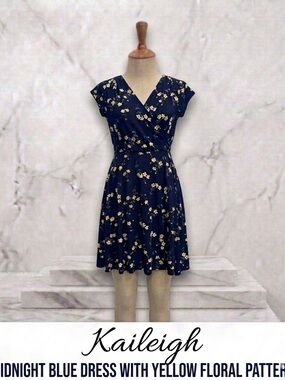 kaileigh azaria knit dress Kaileigh Azaria Knit Dress Navy Blue Polka Dot Dress Sz L COCKAIL TRAVEL  SUMMER